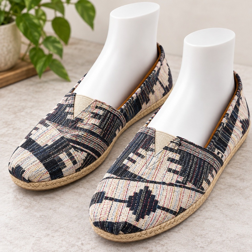 TOMS Alpargata Slip On Shoes Mens 12 Multi Color Geometric Woven Espadrille Flat